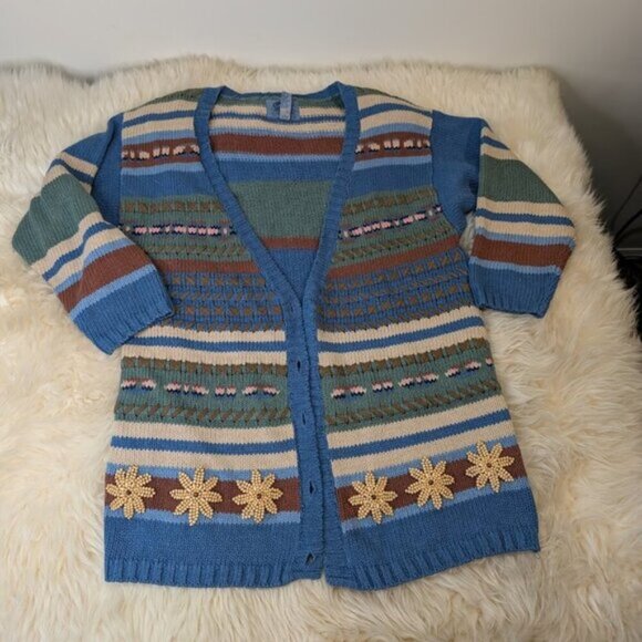 Cambridge Dry Goods Company Linen Blend Knit and Bead Cardigan Size Small - Picture 1 of 11